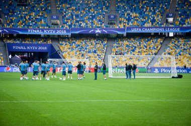 Kiev, Ukrayna - 26 Mayıs 2018: Uefa Şampiyonlar Ligi Finali 2018 önce Real Madrid futbol oyuncuların eğitim maç Real Madrid ve Liverpool, Ukrayna arasında