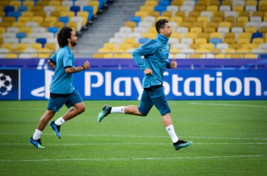 Kiev, Ukrayna - 26 Mayıs 2018: Uefa Şampiyonlar Ligi Finali 2018 önce Real Madrid futbol oyuncuların eğitim maç Real Madrid ve Liverpool, Ukrayna arasında