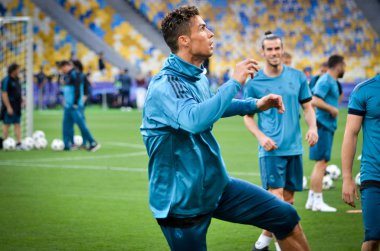 Kiev, Ukrayna - 26 Mayıs 2018: Cristiano Ronaldo ve eğitim 2018 Uefa Şampiyonlar Ligi final maçında Real Madrid ve Liverpool, Ukrayna arasında daha önce Real Madrid futbol oyuncuları