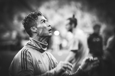 Kiev, Ukrayna - 26 Mayıs 2018: Cristiano Ronaldo ve eğitim 2018 Uefa Şampiyonlar Ligi final maçında Real Madrid ve Liverpool, Ukrayna arasında daha önce Real Madrid futbol oyuncuları