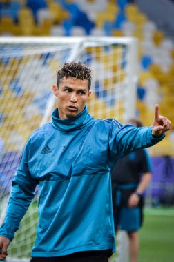 Kiev, Ukrayna - 26 Mayıs 2018: Cristiano Ronaldo ve eğitim 2018 Uefa Şampiyonlar Ligi final maçında Real Madrid ve Liverpool, Ukrayna arasında daha önce Real Madrid futbol oyuncuları