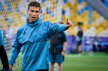Kiev, Ukrayna - 26 Mayıs 2018: Cristiano Ronaldo ve eğitim 2018 Uefa Şampiyonlar Ligi final maçında Real Madrid ve Liverpool, Ukrayna arasında daha önce Real Madrid futbol oyuncuları