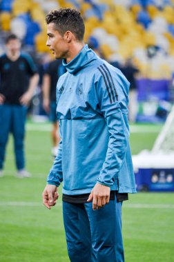 Kiev, Ukrayna - 26 Mayıs 2018: Cristiano Ronaldo ve eğitim 2018 Uefa Şampiyonlar Ligi final maçında Real Madrid ve Liverpool, Ukrayna arasında daha önce Real Madrid futbol oyuncuları