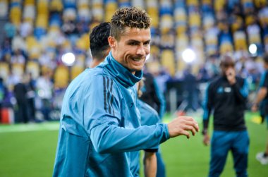 Kiev, Ukrayna - 26 Mayıs 2018: Cristiano Ronaldo ve eğitim 2018 Uefa Şampiyonlar Ligi final maçında Real Madrid ve Liverpool, Ukrayna arasında daha önce Real Madrid futbol oyuncuları
