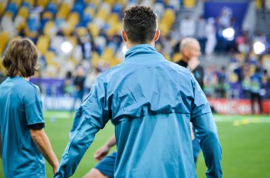 Kiev, Ukrayna - 26 Mayıs 2018: Cristiano Ronaldo ve eğitim 2018 Uefa Şampiyonlar Ligi final maçında Real Madrid ve Liverpool, Ukrayna arasında daha önce Real Madrid futbol oyuncuları