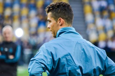 Kiev, Ukrayna - 26 Mayıs 2018: Cristiano Ronaldo ve eğitim 2018 Uefa Şampiyonlar Ligi final maçında Real Madrid ve Liverpool, Ukrayna arasında daha önce Real Madrid futbol oyuncuları