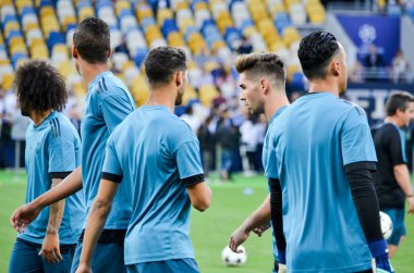 Kiev, Ukrayna - 26 Mayıs 2018: Uefa Şampiyonlar Ligi Finali 2018 önce Real Madrid futbol oyuncuların eğitim maç Real Madrid ve Liverpool, Ukrayna arasında