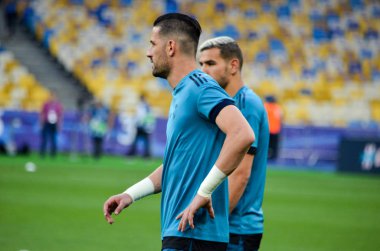 Kiev, Ukrayna - 26 Mayıs 2018: Kiko Casilla ve eğitim 2018 Uefa Şampiyonlar Ligi final maçında Real Madrid ve Liverpool, Ukrayna arasında daha önce Real Madrid futbol oyuncuları