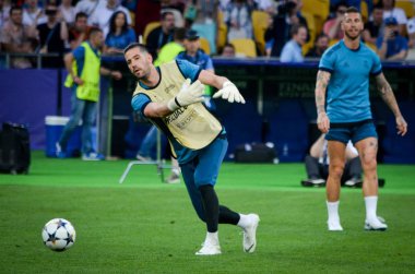 Kiev, Ukrayna - 26 Mayıs 2018: Uefa Şampiyonlar Ligi Finali 2018 önce Real Madrid futbol oyuncuların eğitim maç Real Madrid ve Liverpool, Ukrayna arasında