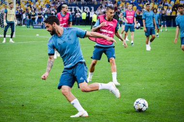 Kiev, Ukrayna - 26 Mayıs 2018: Çifleşme ve eğitim 2018 Uefa Şampiyonlar Ligi final maçında Real Madrid ve Liverpool, Ukrayna arasında daha önce Real Madrid futbol oyuncuları