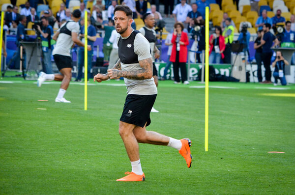 КИЕВ, Украина - 26 мая 2018 года: Дэнни Ингс и тренировка футболистов "Ливерпуля" перед финальным матчем Лиги чемпионов УЕФА 2018 года между "Реал Мадридом" и "Ливерпулем", Украина
