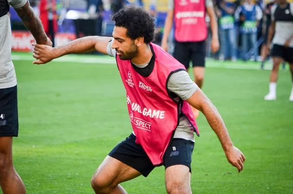 Kyiv Ucrania Mayo 2018 Mohamed Salah Entrenamiento Futbolistas Liverpool Antes — Foto de Stock