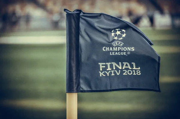 Kyiv Ucrania Mayo 2018 Bandera Esquina Con Las Palabras Uefa —  Fotos de Stock