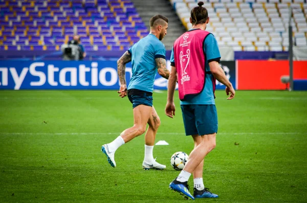 Kiev, Ukrayna - 26 Mayıs 2018: Uefa Şampiyonlar Ligi Finali 2018 önce Real Madrid futbol oyuncuların eğitim maç Real Madrid ve Liverpool, Ukrayna arasında