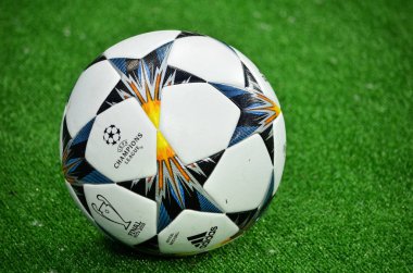 Kiev, Ukrayna - 26 Mayıs 2018: Champioms legue top yakın çekim yalan 2018 Uefa Şampiyonlar Ligi final maçında Real Madrid ve Liverpool, Ukrayna arasında daha önce üzerine