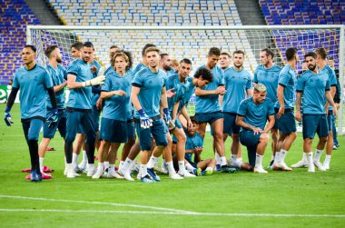 Kiev, Ukrayna - 26 Mayıs 2018: Uefa Şampiyonlar Ligi Finali genel takım fotoğraf önce 2018 futbol oyuncu Real Madrid maç Real Madrid ve Liverpool, Ukrayna arasında