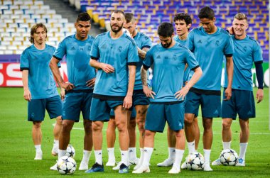 Kiev, Ukrayna - 26 Mayıs 2018: Uefa Şampiyonlar Ligi Finali 2018 önce Real Madrid futbol oyuncuların eğitim maç Real Madrid ve Liverpool, Ukrayna arasında