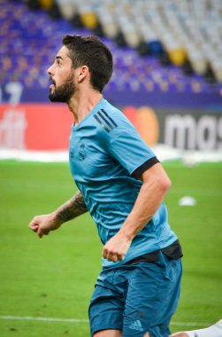 Kiev, Ukrayna - 26 Mayıs 2018: Çifleşme ve eğitim 2018 Uefa Şampiyonlar Ligi final maçında Real Madrid ve Liverpool, Ukrayna arasında daha önce Real Madrid futbol oyuncuları
