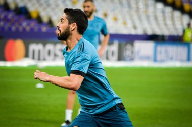 Kiev, Ukrayna - 26 Mayıs 2018: Çifleşme ve eğitim 2018 Uefa Şampiyonlar Ligi final maçında Real Madrid ve Liverpool, Ukrayna arasında daha önce Real Madrid futbol oyuncuları