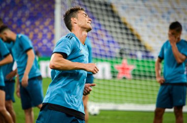 Kiev, Ukrayna - 26 Mayıs 2018: Cristiano Ronaldo ve eğitim 2018 Uefa Şampiyonlar Ligi final maçında Real Madrid ve Liverpool, Ukrayna arasında daha önce Real Madrid futbol oyuncuları