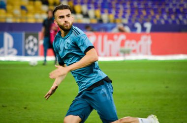 Kiev, Ukrayna - 26 Mayıs 2018: Borja Belediye Başkanlığı ve eğitim 2018 Uefa Şampiyonlar Ligi final maçında Real Madrid ve Liverpool, Ukrayna arasında daha önce Real Madrid futbol oyuncuları