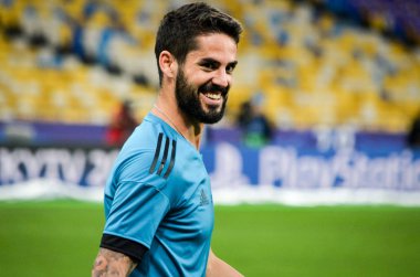 Kiev, Ukrayna - 26 Mayıs 2018: Çifleşme ve eğitim 2018 Uefa Şampiyonlar Ligi final maçında Real Madrid ve Liverpool, Ukrayna arasında daha önce Real Madrid futbol oyuncuları