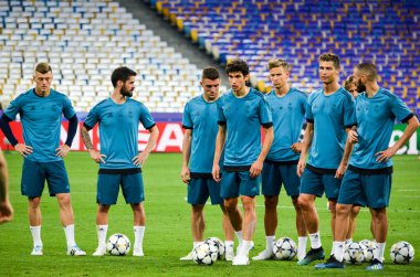 Kiev, Ukrayna - 26 Mayıs 2018: Uefa Şampiyonlar Ligi Finali 2018 önce Real Madrid futbol oyuncuların eğitim maç Real Madrid ve Liverpool, Ukrayna arasında