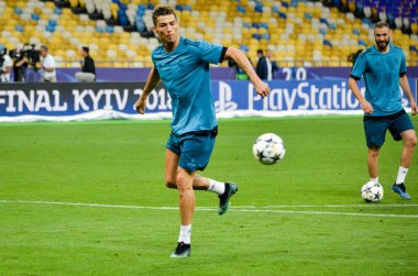 Kiev, Ukrayna - 26 Mayıs 2018: Cristiano Ronaldo ve eğitim 2018 Uefa Şampiyonlar Ligi final maçında Real Madrid ve Liverpool, Ukrayna arasında daha önce Real Madrid futbol oyuncuları