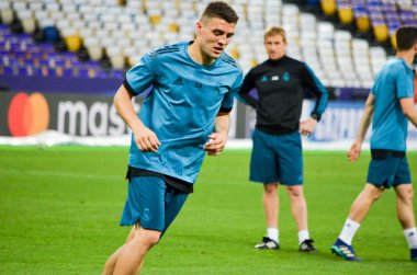 Kiev, Ukrayna - 26 Mayıs 2018: Mateo Kovacic ve eğitim 2018 Uefa Şampiyonlar Ligi final maçında Real Madrid ve Liverpool, Ukrayna arasında daha önce Real Madrid futbol oyuncuları