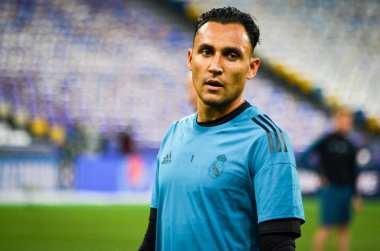 Kiev, Ukrayna - 26 Mayıs 2018: Keylor Navas ve eğitim 2018 Uefa Şampiyonlar Ligi final maçında Real Madrid ve Liverpool, Ukrayna arasında daha önce Real Madrid futbol oyuncuları