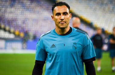 Kiev, Ukrayna - 26 Mayıs 2018: Keylor Navas ve eğitim 2018 Uefa Şampiyonlar Ligi final maçında Real Madrid ve Liverpool, Ukrayna arasında daha önce Real Madrid futbol oyuncuları