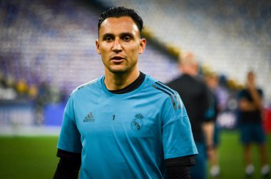 Kiev, Ukrayna - 26 Mayıs 2018: Keylor Navas ve eğitim 2018 Uefa Şampiyonlar Ligi final maçında Real Madrid ve Liverpool, Ukrayna arasında daha önce Real Madrid futbol oyuncuları
