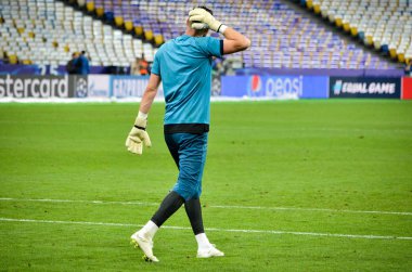 Kiev, Ukrayna - 26 Mayıs 2018: Kiko Casilla ve eğitim 2018 Uefa Şampiyonlar Ligi final maçında Real Madrid ve Liverpool, Ukrayna arasında daha önce Real Madrid futbol oyuncuları