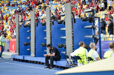 Kiev, Ukrayna - 26 Mayıs 2018: 2018 Uefa Şampiyonlar Ligi final maçı önce Real Madrid ve Liverpool, Ukrayna arasında Liverpool taraftarları Stadı nda takım destek