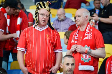 Kiev, Ukrayna - 26 Mayıs 2018: 2018 Uefa Şampiyonlar Ligi final maçı önce Real Madrid ve Liverpool, Ukrayna arasında Liverpool taraftarları Stadı nda takım destek