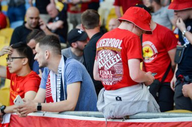 Kiev, Ukrayna - 26 Mayıs 2018: 2018 Uefa Şampiyonlar Ligi final maçı önce Real Madrid ve Liverpool, Ukrayna arasında Liverpool taraftarları Stadı nda takım destek