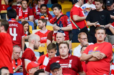 Kiev, Ukrayna - 26 Mayıs 2018: 2018 Uefa Şampiyonlar Ligi final maçı önce Real Madrid ve Liverpool, Ukrayna arasında Liverpool taraftarları Stadı nda takım destek