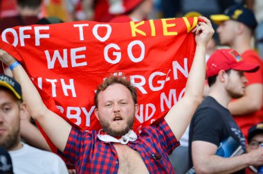 Kiev, Ukrayna - 26 Mayıs 2018: 2018 Uefa Şampiyonlar Ligi final maçı önce Real Madrid ve Liverpool, Ukrayna arasında Liverpool taraftarları Stadı nda takım destek