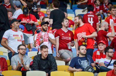 Kiev, Ukrayna - 26 Mayıs 2018: 2018 Uefa Şampiyonlar Ligi final maçı önce Real Madrid ve Liverpool, Ukrayna arasında Liverpool taraftarları Stadı nda takım destek