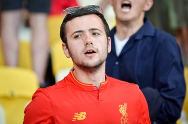 Kiev, Ukrayna - 26 Mayıs 2018: 2018 Uefa Şampiyonlar Ligi final maçı önce Real Madrid ve Liverpool, Ukrayna arasında Liverpool taraftarları Stadı nda takım destek