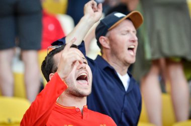 Kiev, Ukrayna - 26 Mayıs 2018: 2018 Uefa Şampiyonlar Ligi final maçı önce Real Madrid ve Liverpool, Ukrayna arasında Liverpool taraftarları Stadı nda takım destek