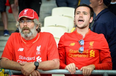Kiev, Ukrayna - 26 Mayıs 2018: 2018 Uefa Şampiyonlar Ligi final maçı önce Real Madrid ve Liverpool, Ukrayna arasında Liverpool taraftarları Stadı nda takım destek