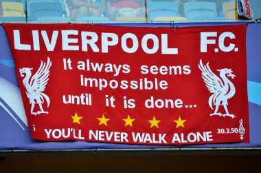 Kiev, Ukrayna - 26 Mayıs 2018: 2018 Uefa Şampiyonlar Ligi final maçı önce Real Madrid ve Liverpool, Ukrayna arasında Liverpool taraftarları Stadı nda takım destek