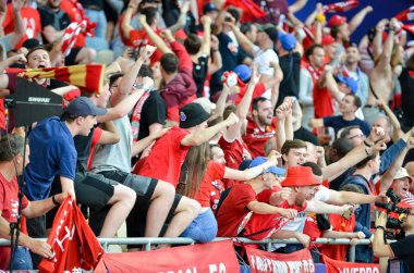 Kiev, Ukrayna - 26 Mayıs 2018: 2018 Uefa Şampiyonlar Ligi final maçı önce Real Madrid ve Liverpool, Ukrayna arasında Liverpool taraftarları Stadı nda takım destek