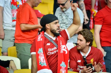 Kiev, Ukrayna - 26 Mayıs 2018: 2018 Uefa Şampiyonlar Ligi final maçı önce Real Madrid ve Liverpool, Ukrayna arasında Liverpool taraftarları Stadı nda takım destek