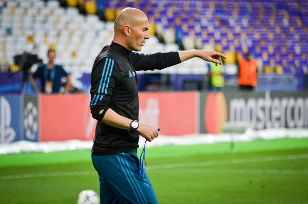 Kiev Ukrajna Május 2018 Zinedine Zidane Képzés Labdarúgó Játékosoknak Real — Stock Fotó