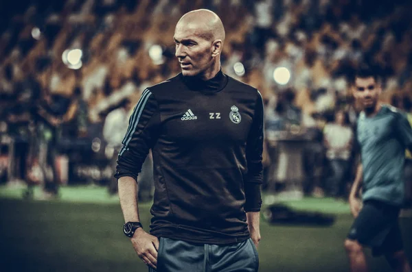 Kijów Ukraina Maja 2018 Zinedine Zidane Szkolenia Piłkarzy Realu Madryt — Zdjęcie stockowe