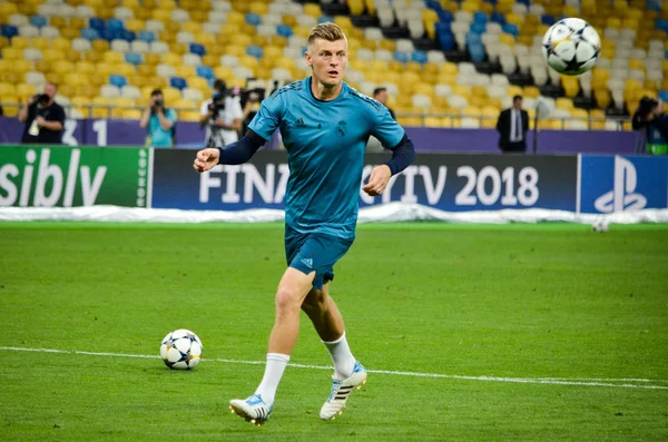 Kyjev Ukrajina Května 2018 Toni Kroos Trénink Fotbalistů Realu Madrid — Stock fotografie
