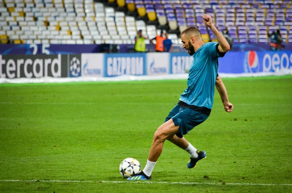 Kyjev Ukrajina Května 2018 Karim Benzema Trénink Fotbalistů Realu Madrid — Stock fotografie