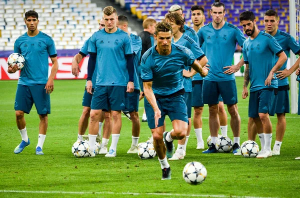 Kyiv Ukraine Maio 2018 Cristiano Ronaldo Treinamento Jogadores Futebol Real — Fotografia de Stock